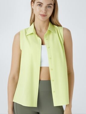 HALARA Sleeveless Button-Down Shirt - Neon Lime